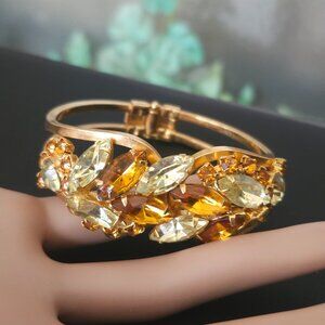 Vintage D&E Juliana Rhinestone Hinged Clamper Bracelet, Book Piece